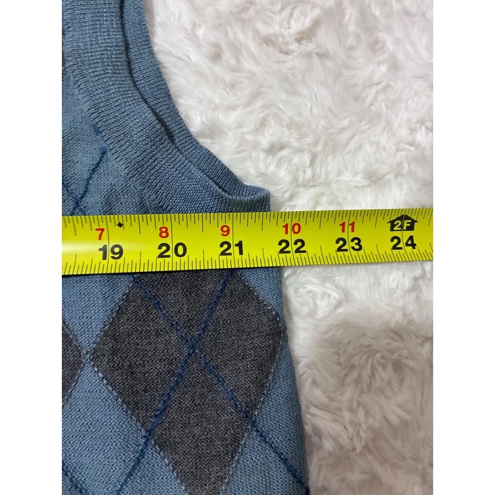 Banana Republic Mens Blue Argyle Merino Wool V-Neck Sweater Vest Large